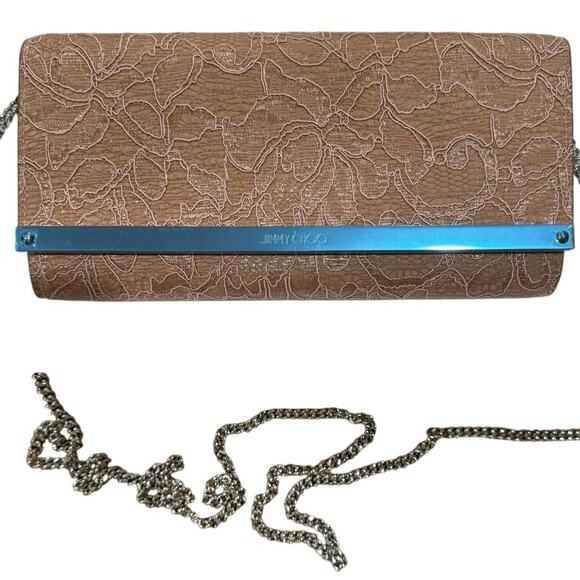 Jimmy Choo Milla Lace Clutch – Powder Pink w/ Chain Strap - Picture 4 of 9